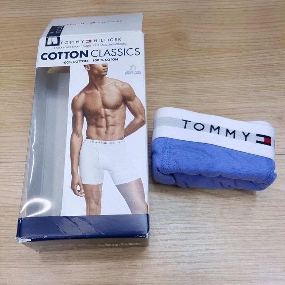TOMMY HILFIGER Boxer Briefs Mens Medium Solid Blue 100% Cotton Classics Logo